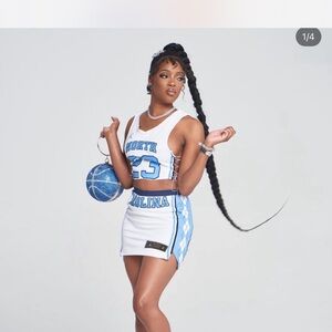 White and Blue Sports Crop Top and Skirt Set